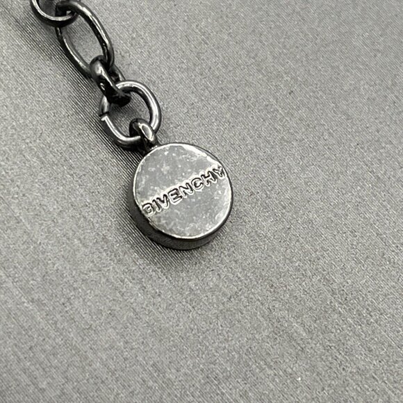 GIVENCHY Blue Rhinestone Necklace and Pierced Dangle Earrings Set Gunmetal 17" - Picture 7 of 9